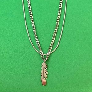 Titanium Steel Layered Feather Pendant Necklace for Men Women,Feather Necklace